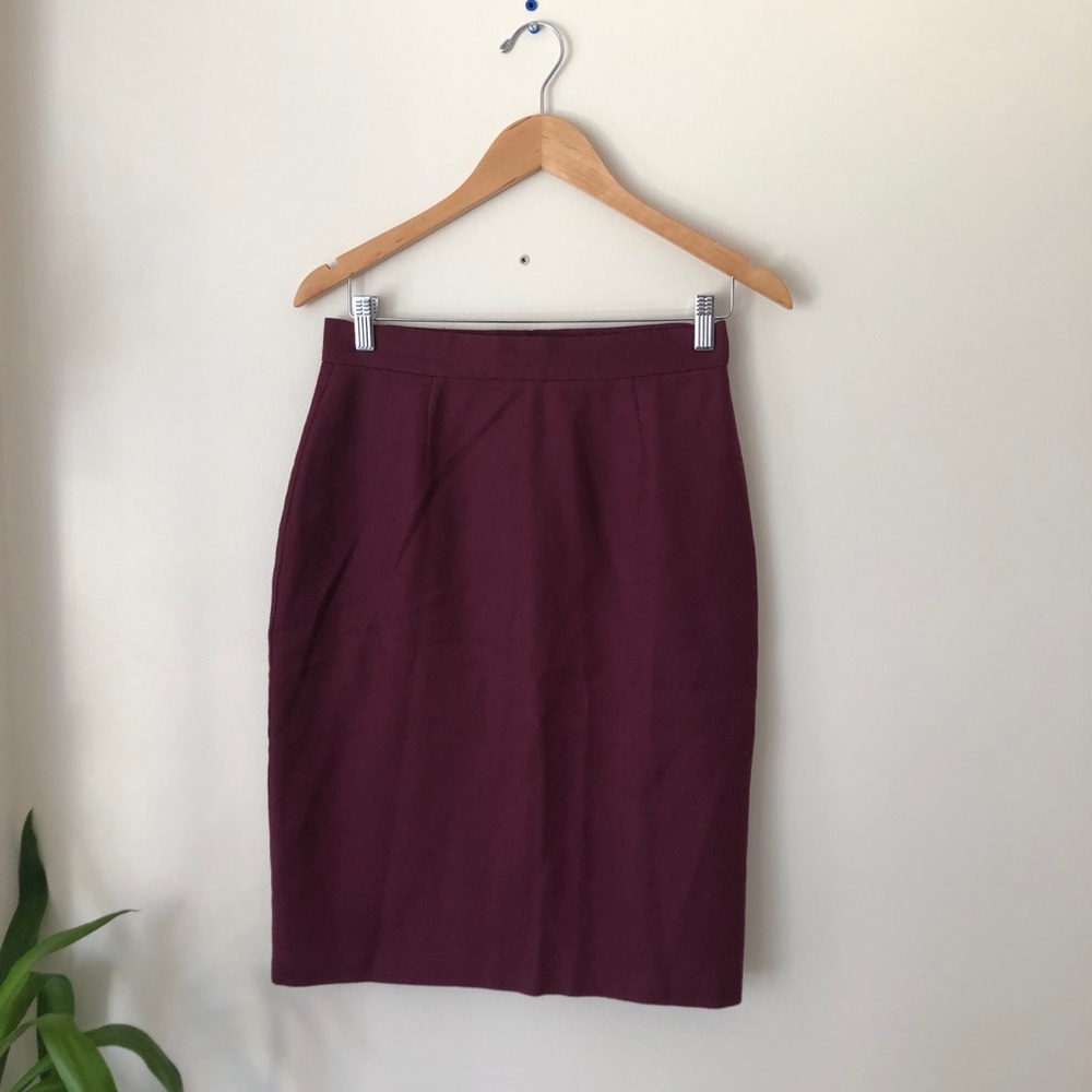 Vintage Plum Color 100% Wool Pencil Skirt
